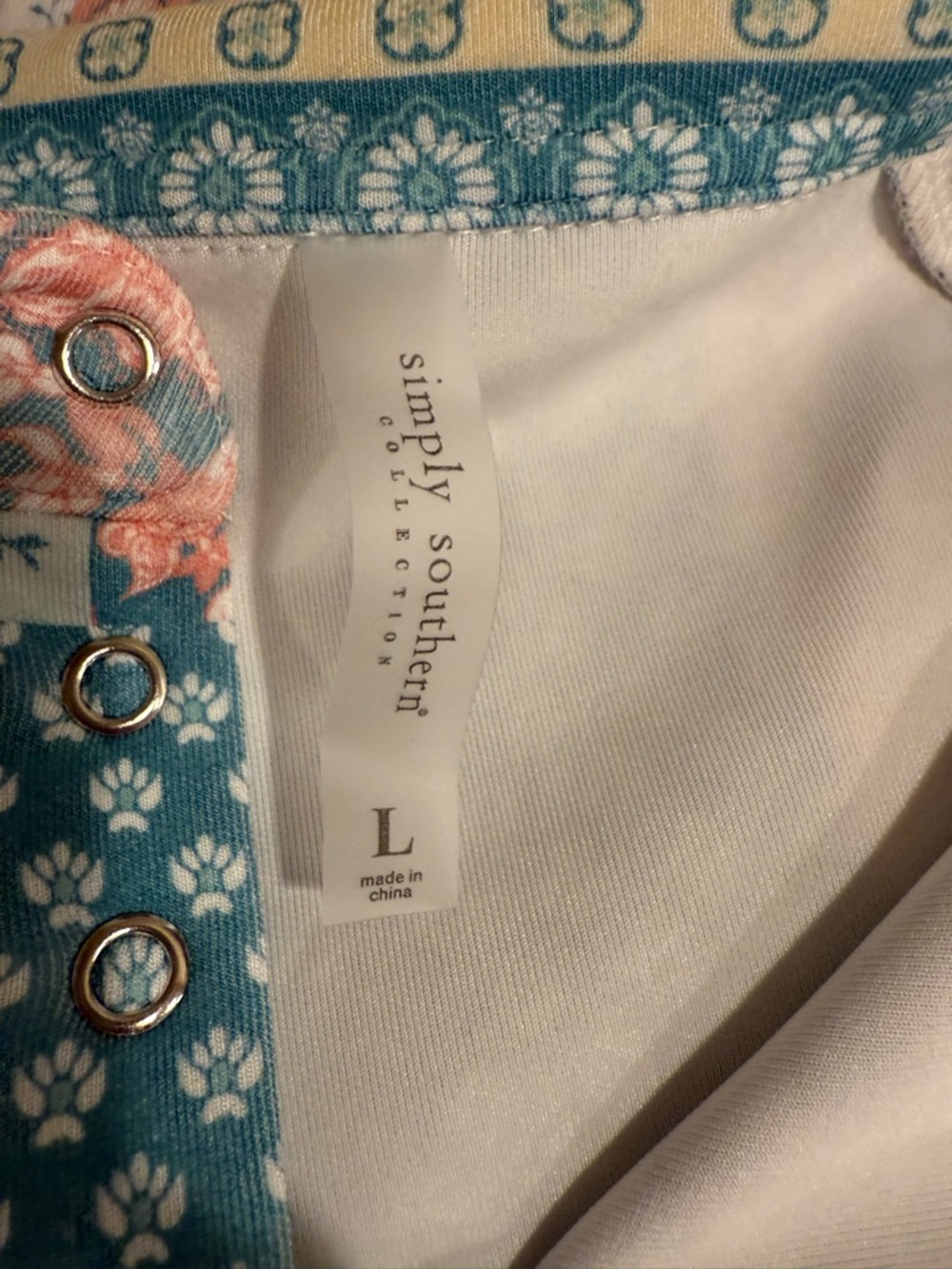 Simply Southern Patchwork Floral Popover in Teal, Coral, and Cream - Picture 3 of 5